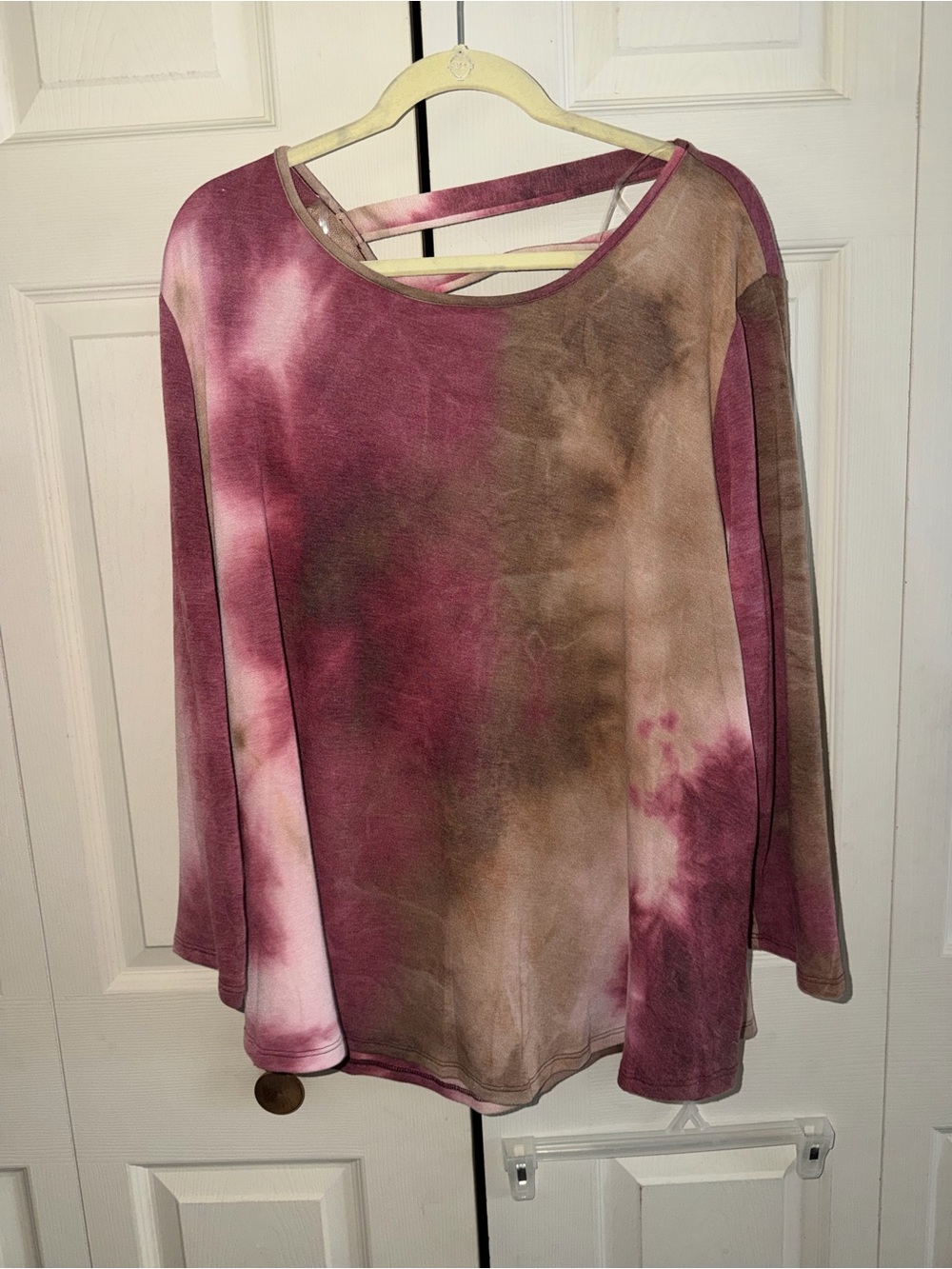 Emerald Mauve and Brown Tie-Dye Long Sleeve Top
